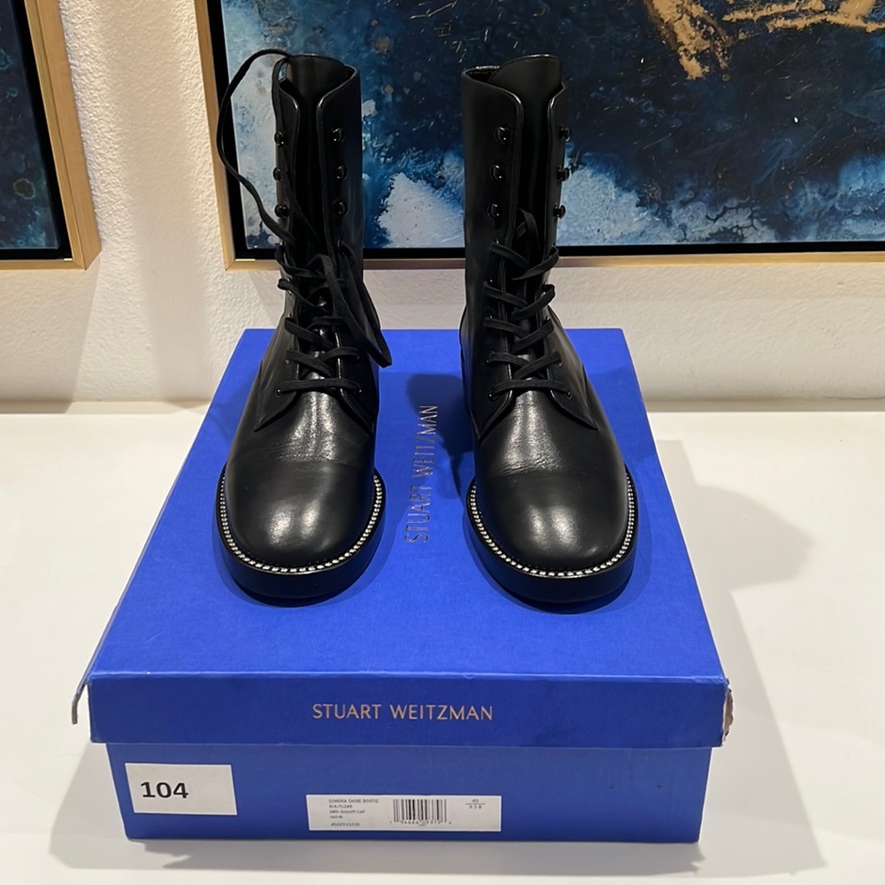 Stuart Weitzman Crystal Studded Leather Boots with tags and box